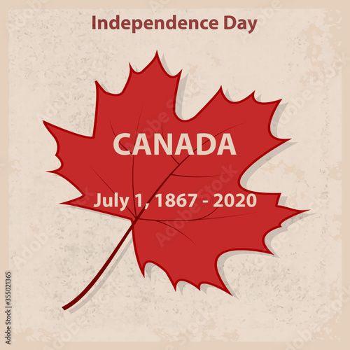 Maple leaf on an ancient paper background - vector. Canada Independence Day