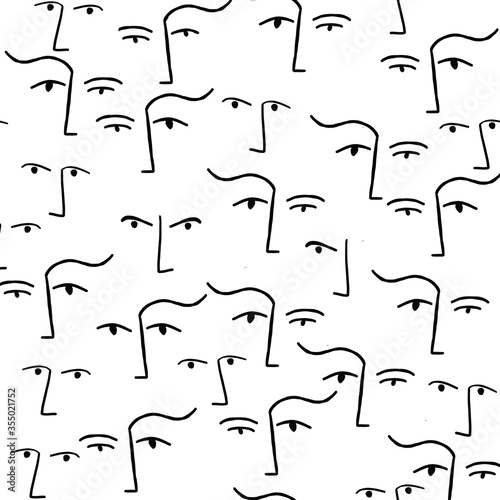 Drawing of faces, fashion minimalist concept, vector illustration. Modern fashionable pattern. White background.