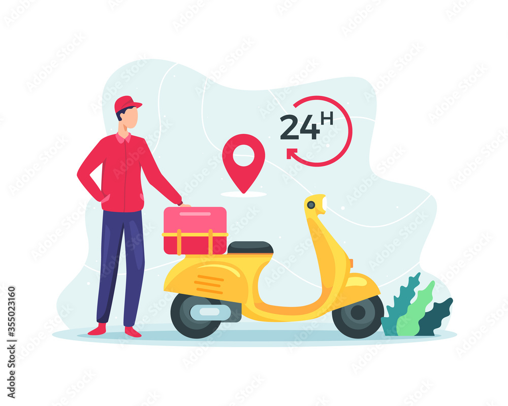 Fast delivery package by scooter