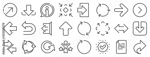 Set of Download, Synchronize and Recycle icons. Share arrow icons. Undo, Refresh and Login symbols. Sign out, download and Upload. Universal arrow elements, share, synchronize sign. Vector