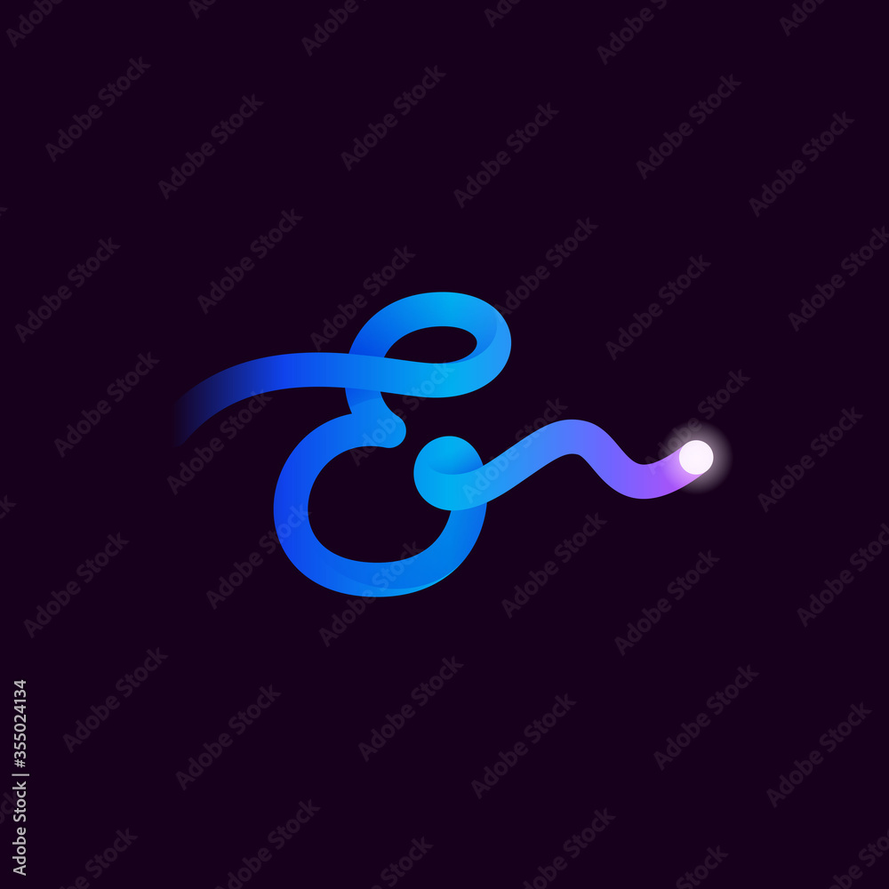 E letter logo with gradient line and flash dot. E letter logo with gradient line and flash dot.