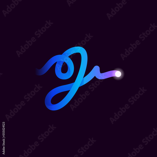 J letter logo with gradient line and flash dot.