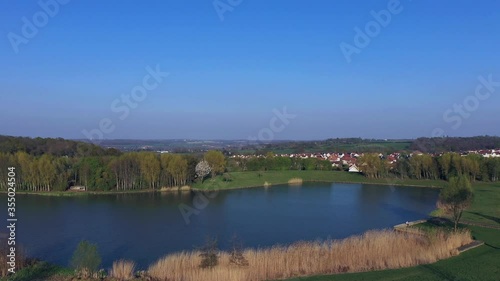 Panoramic aerial view of Lake Magny-le-Hongre
