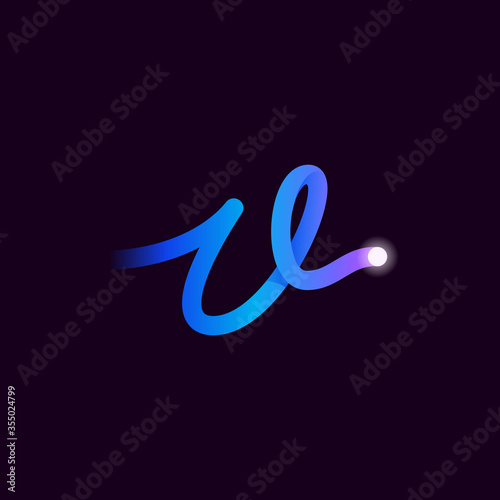 V letter logo with gradient line and flash dot.
