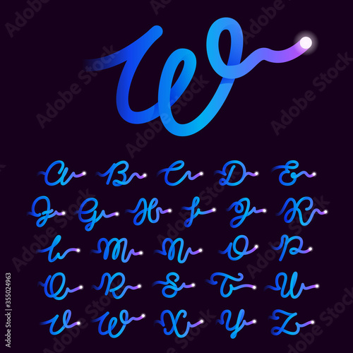 Alphabet with gradient line and flash dot.