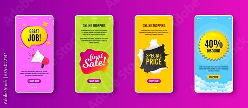 Final sale badge. Phone screen banner. Discount banner shape. Coupon bubble icon. Sale banner on smartphone screen. Mobile phone web template. Final sale promotion. Vector
