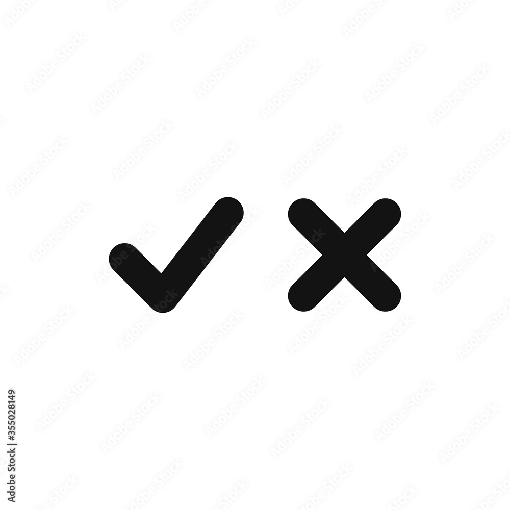 Checkmark and cancel mark icon vector. True or False sign. Yes or No symbol Checkmark and cancel mark icon vector. True or False sign. Yes or No symbol