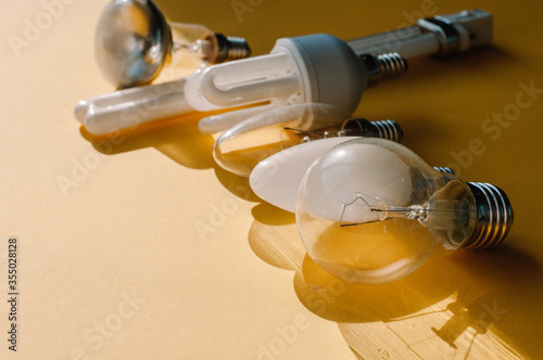 are different types of light bulbs - incandescent, energy-saving and LED
