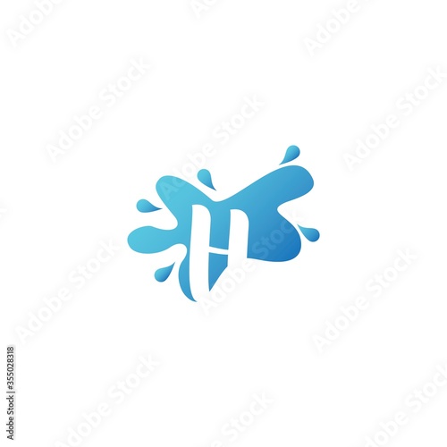 Negative Space H letter logo icon in water splash shape vector design template