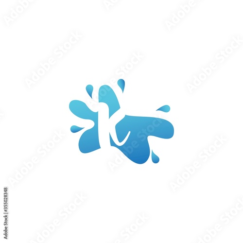 Negative Space K letter logo icon in water splash shape vector design template