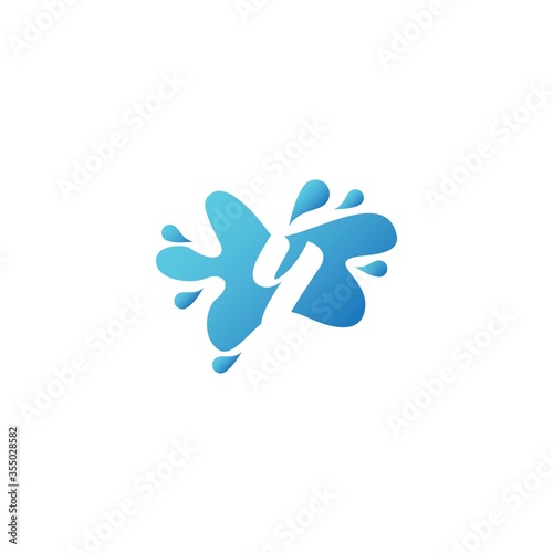 Negative Space Y letter logo icon in water splash shape vector design template