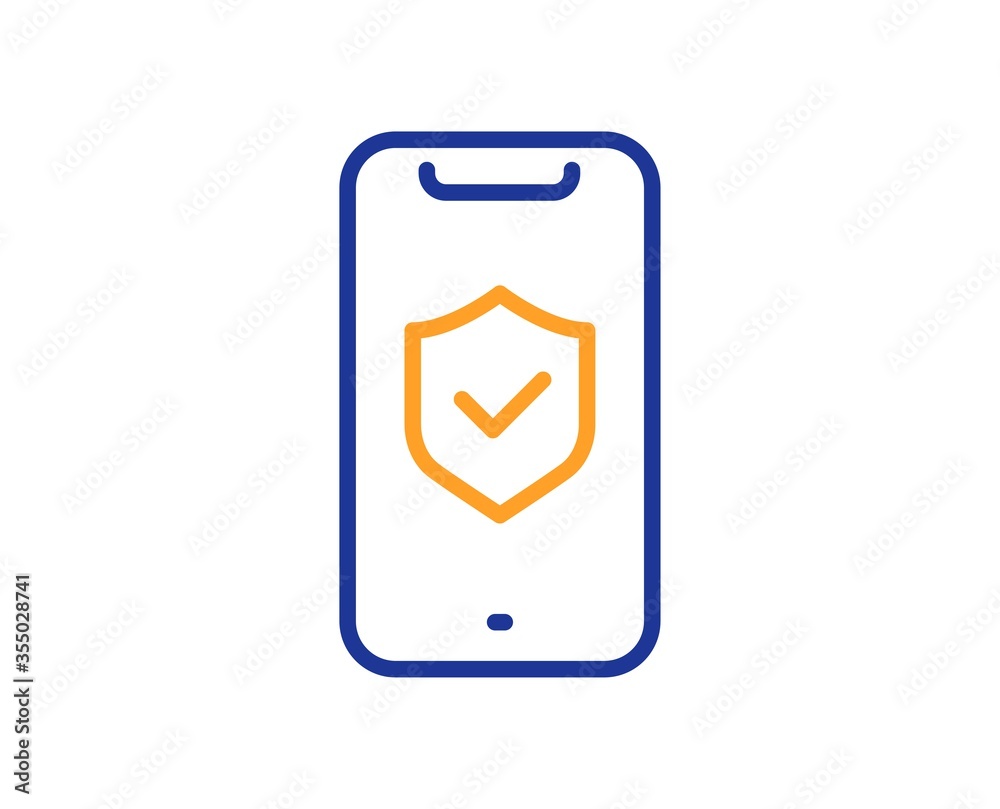 Phone protection line icon. Cyber defence sign. Security shield symbol. Colorful thin line outline concept. Linear style phone protection icon. Editable stroke. Vector Phone protection line icon. Cyber defence sign. Security shield symbol. Colorful thin line outline concept. Linear style phone protection icon. Editable stroke. Vector