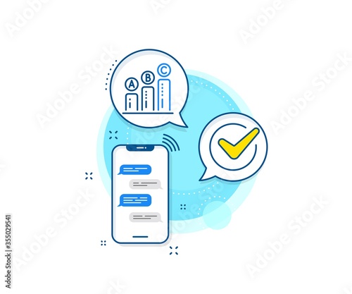 Column chart sign. Phone messages complex icon. Graph line icon. Ab test diagram symbol. Messenger chat screen banner. Graph chart sign. Vector