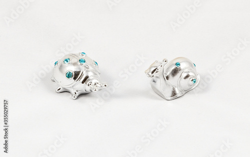 Ornamental silver snail and ladybird with gemstones
