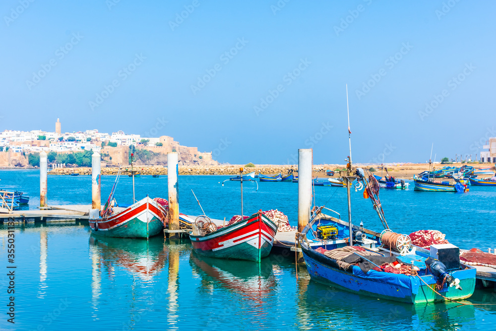 Traditional boats in the harbor of Rabat, Morocco