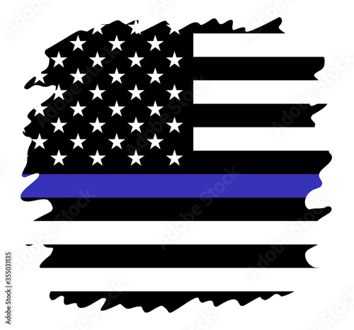 Vector United States flag with blue line to honor police and law. Background, officer.