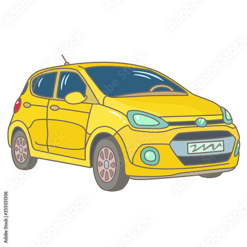 Yellow car hatchback vector on white background