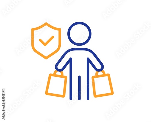 Buyer insurance hand line icon. Risk coverage sign. Shopping protection symbol. Colorful thin line outline concept. Linear style buyer insurance icon. Editable stroke. Vector