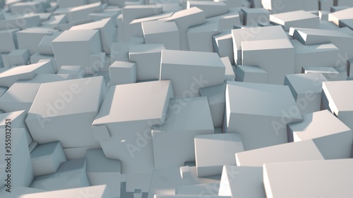 3D rendering of an abstract background of many cubes in a terrible mess order. Background image for screensavers and futuristic design. The idea of chaos  destruction and disorder.
