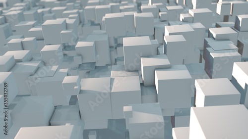 3D rendering of an abstract background of many cubes of different sizes in different positions. Background image for screensavers and futuristic design. cubes cast hard shadows on objects.