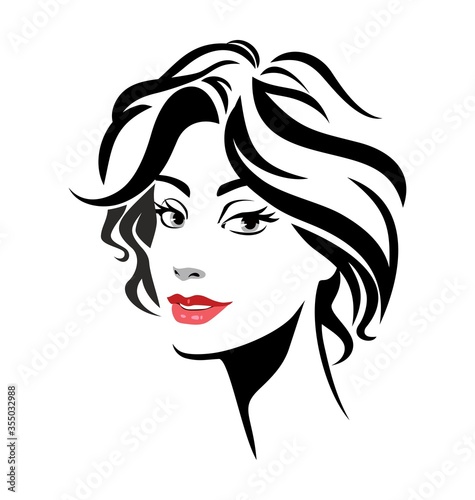 Lady hair style design. Line art vector illustration.