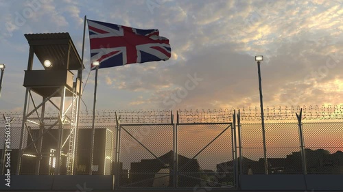 Military base with waving flag of Britain 3d photo