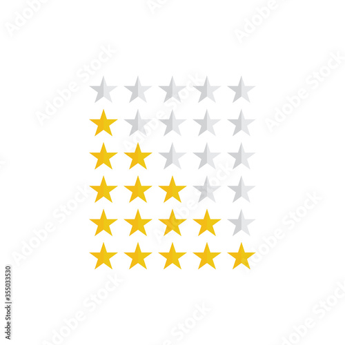 Five star vector illustration. Product rating sign, customer review rating symbol