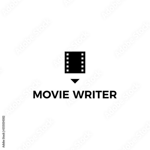 Film + pencil. Movie Writer logo. Icon vector.