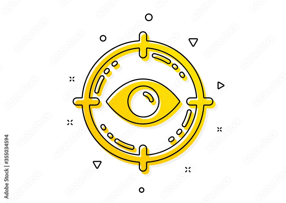 Fototapeta premium Oculist clinic sign. Eye target icon. Optometry vision symbol. Yellow circles pattern. Classic eye target icon. Geometric elements. Vector