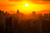 São Paulo City Downtown Skyline During a Golden Sunset Over The Mountains, Brazil
