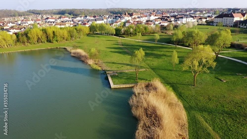 Panoramic aerial view of Lake Magny-le-Hongre