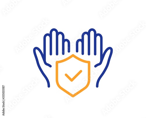 Insurance hands line icon. Risk coverage sign. Policyholder protection symbol. Colorful thin line outline concept. Linear style insurance hand icon. Editable stroke. Vector