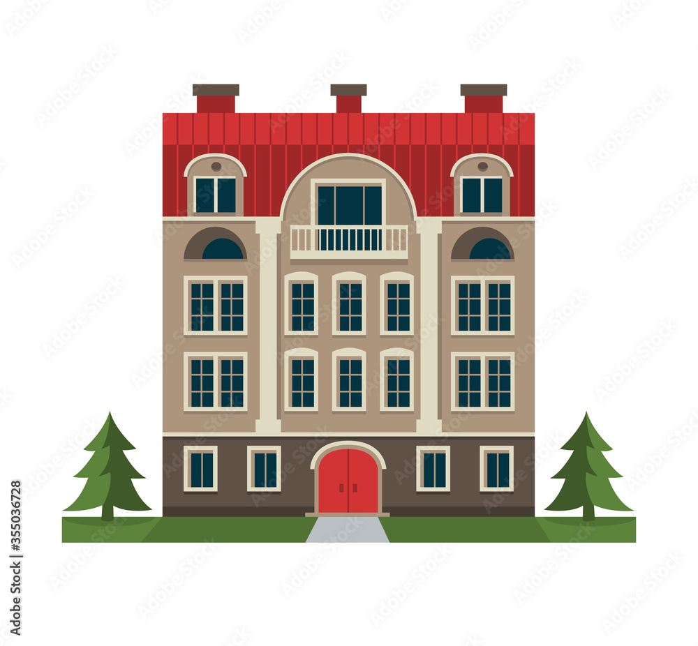 Urban architecture in flat style. Vector illustration of a city building