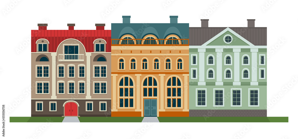 Urban architecture in flat style. Vector illustration of a city buildings