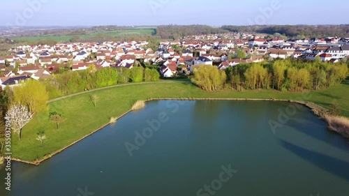 Panoramic aerial view of Lake Magny-le-Hongre