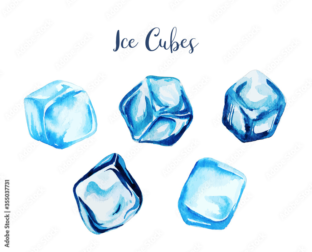 Set of five watercolor ice cubes, hand drawn Set of five watercolor ice cubes, hand drawn