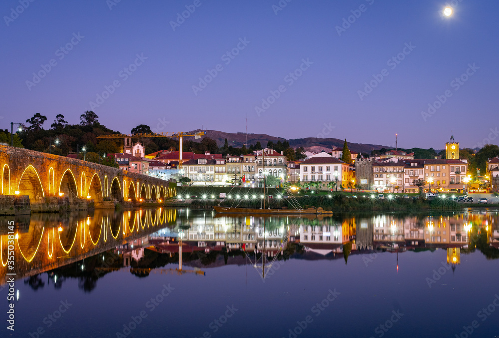night view of historic village of ponte de lima portugal