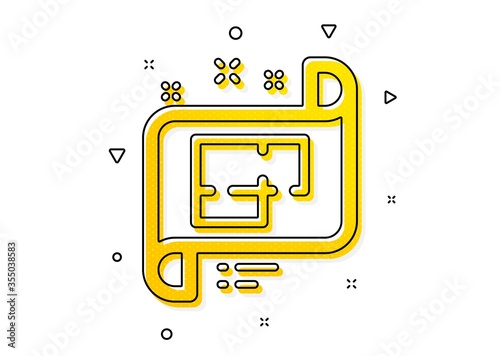 Technical project sign. Architectural plan icon. Yellow circles pattern. Classic architectural plan icon. Geometric elements. Vector