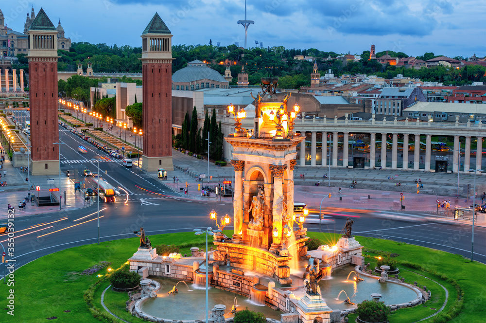 Plaza de Espana at night Barcelona Spain.