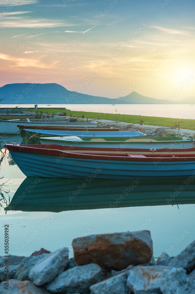 Boats at lake Balaton Hungary.