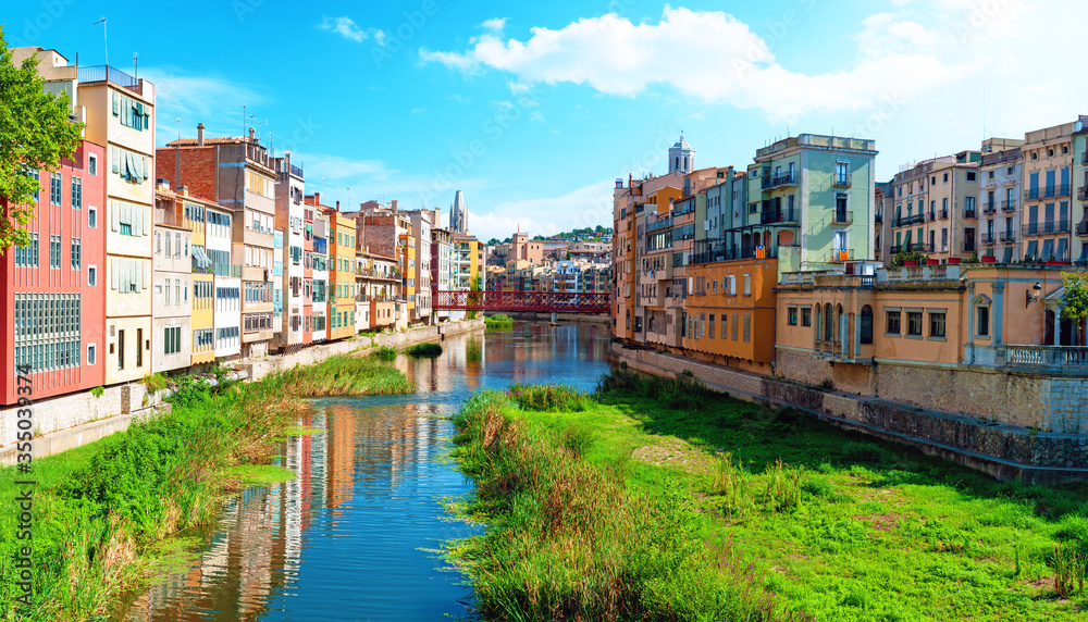 River Onyar in Girona, Catalonia Spain