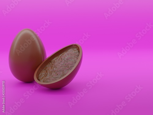 Chocolat easter egg 3d render - Pink Background