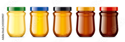 Set of Glass Jars with Honey. 