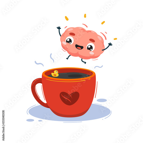 A brain jump into a cup of coffee. isolated Vector Illustration