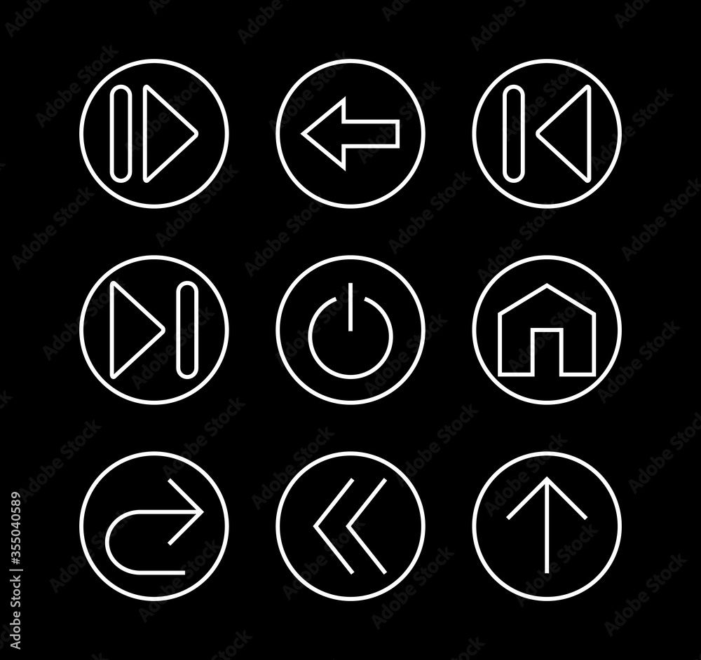 Set of line arrows, directions, arrows, contains icons such as pause, continuation, directly, to the right, Editable stroke. 480x480, On a white background, Vector illustration Set of line arrows, directions, arrows, contains icons such as pause, continuation, directly, to the right, Editable stroke. 480x480, On a white background, Vector illustration