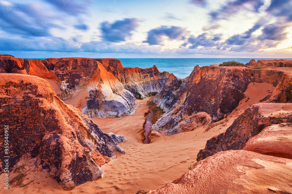 Famous and Touristic Sand Cliffs In Morro Branco Beach (Falésias de Morro Branco), Beberibe, Ceará State, Northeast of Brazil