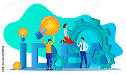 Idea.People are developing new ideas .Brainstorming .Idea man solution business light.Science concept.Flat vector illustration.