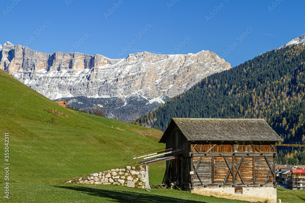 Mountain landscape in Dolomites at Val Badia in South Tyrol