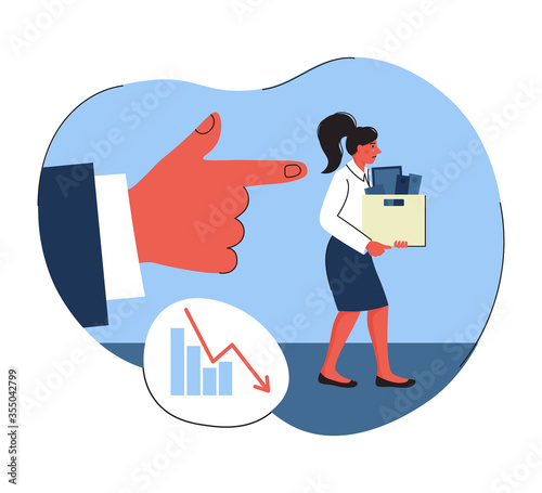 the boss fires the employee. job loss, dismissal. trendy flat vector illustration. the impact of the economic crisis on business. the fired person collects things and leaves the office. 