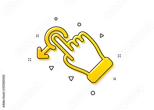 Slide arrow sign. Drag drop gesture icon. Swipe action symbol. Yellow circles pattern. Classic drag drop icon. Geometric elements. Vector